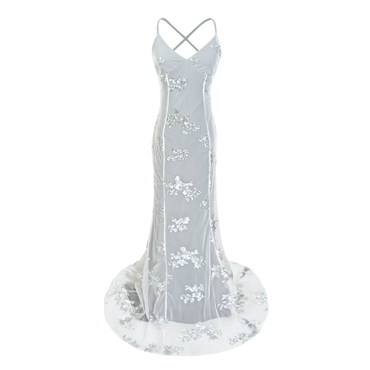 VividLux - Wholesale Gown - Women's - Wedding Sequin Gauze Slim-Fit Trailing Sexy Backless Formal Dress2