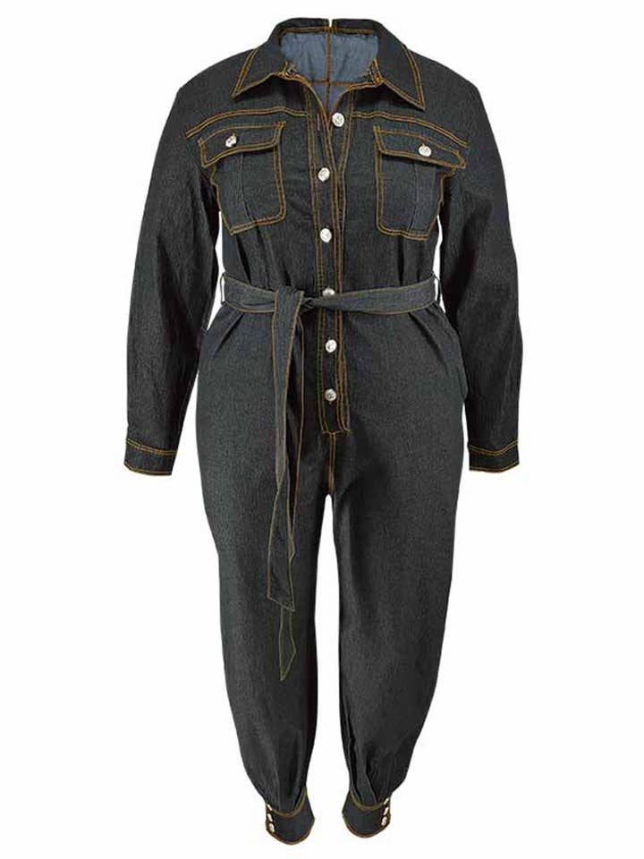 Aria Romance - Wholesale Jumpsuit - Women's - Relaxed Fit V Neck Casual Plus Size Denim Jumpsuit Women9