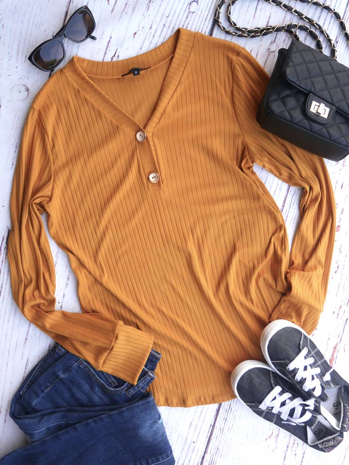 V-Neck Button Top S-XL for wholesale by 24-Hrs Fashion