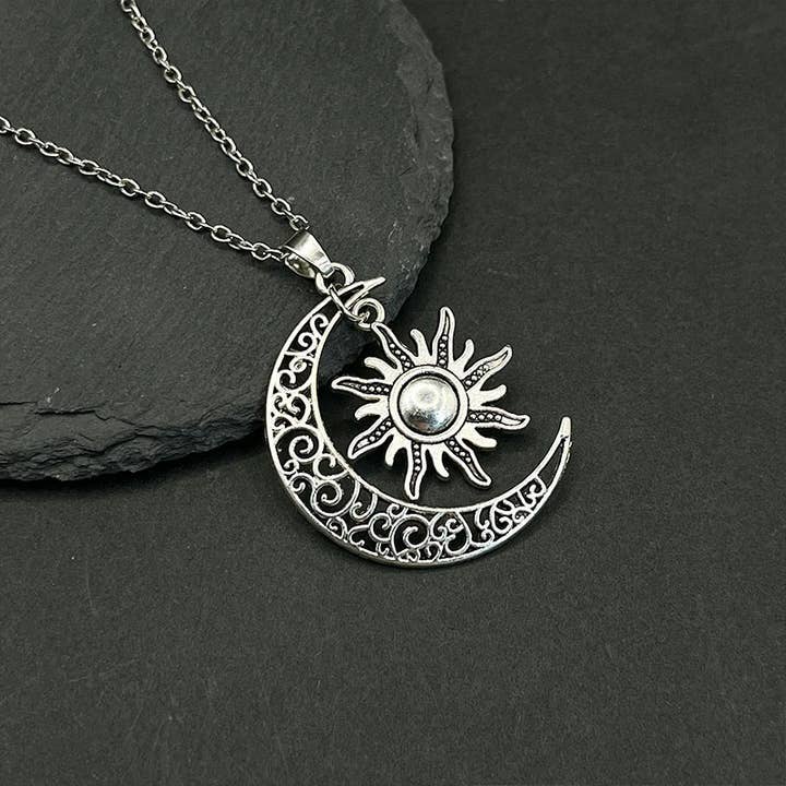 "Moon and Sun" Sterling Silver Necklace for wholesale by GemMeet