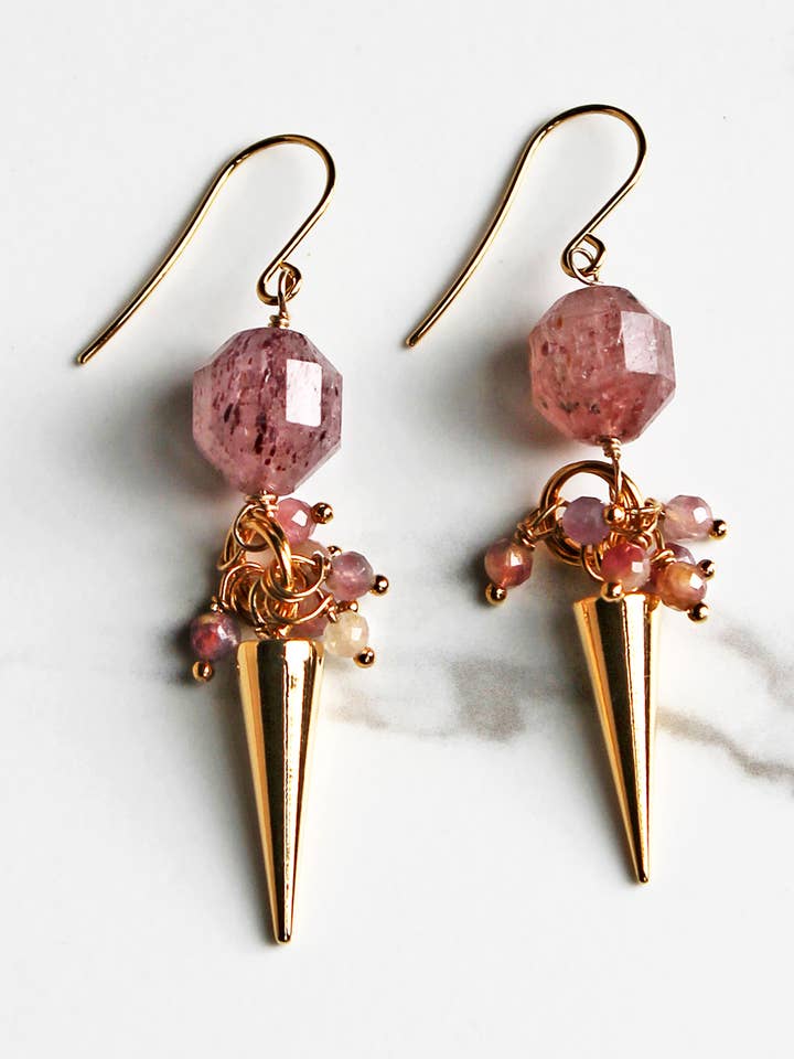 Strawberry Quartz Spike Earrings | Pink Earrings for wholesale by Laura Stark Designs