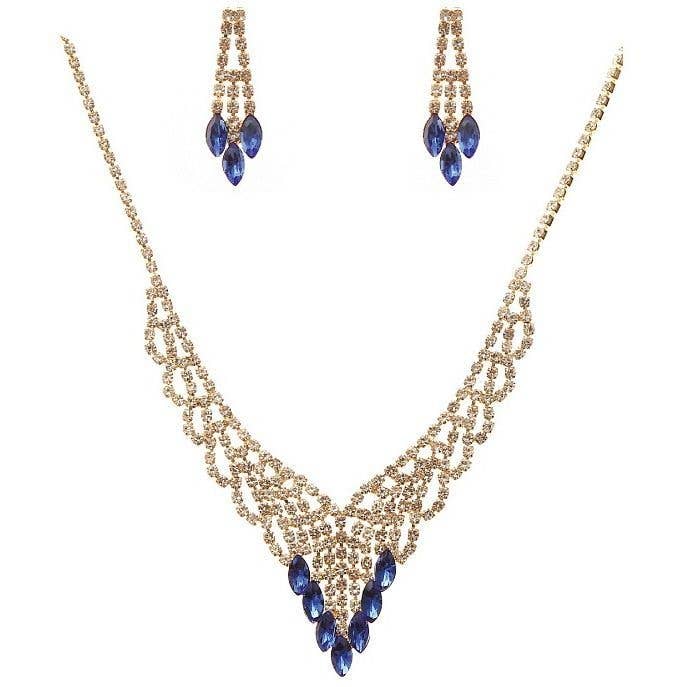 Marquise Cut Flowers Rhinestone Necklace Set for wholesale by Diacly