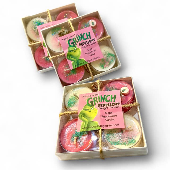 Raven’s Hearth - Wholesale Jar/Filled Candle - Grinch Repellent Candle | Peppermint Vanilla Scent | 4 oz