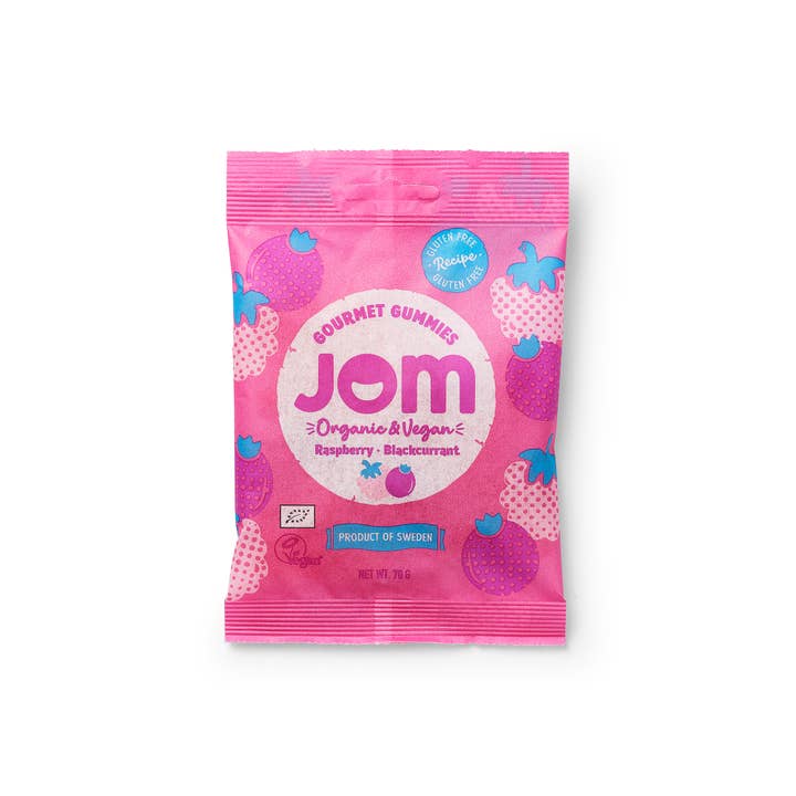 JOM – Großhandel Weingummi – Organische und vegane schwedische Himbeer- und Johannisbeergummis