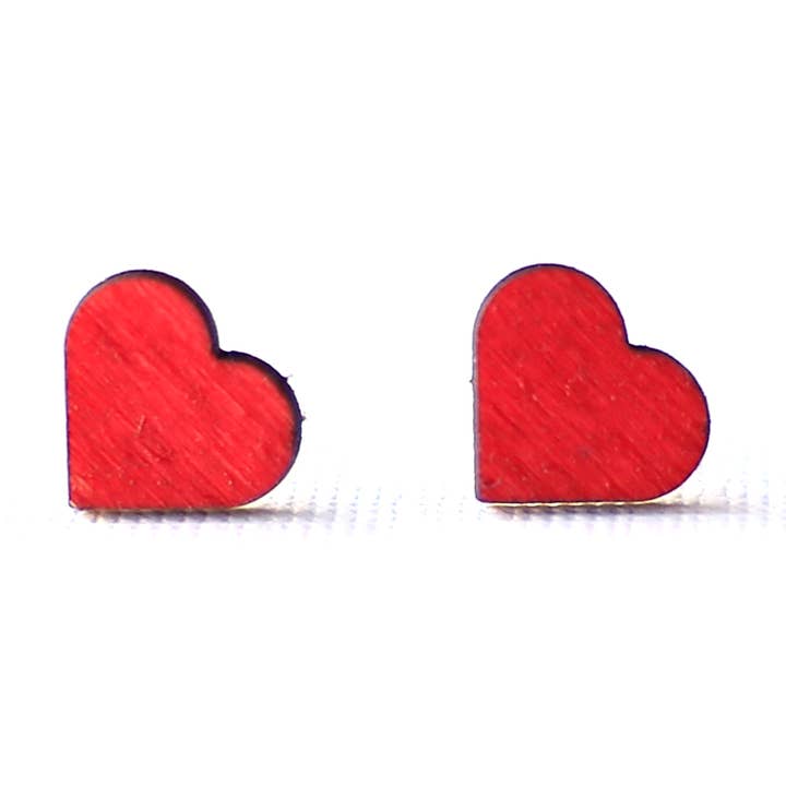 Wood Heart Stud Earrings for wholesale by Buzzing Bird Studios, LLC