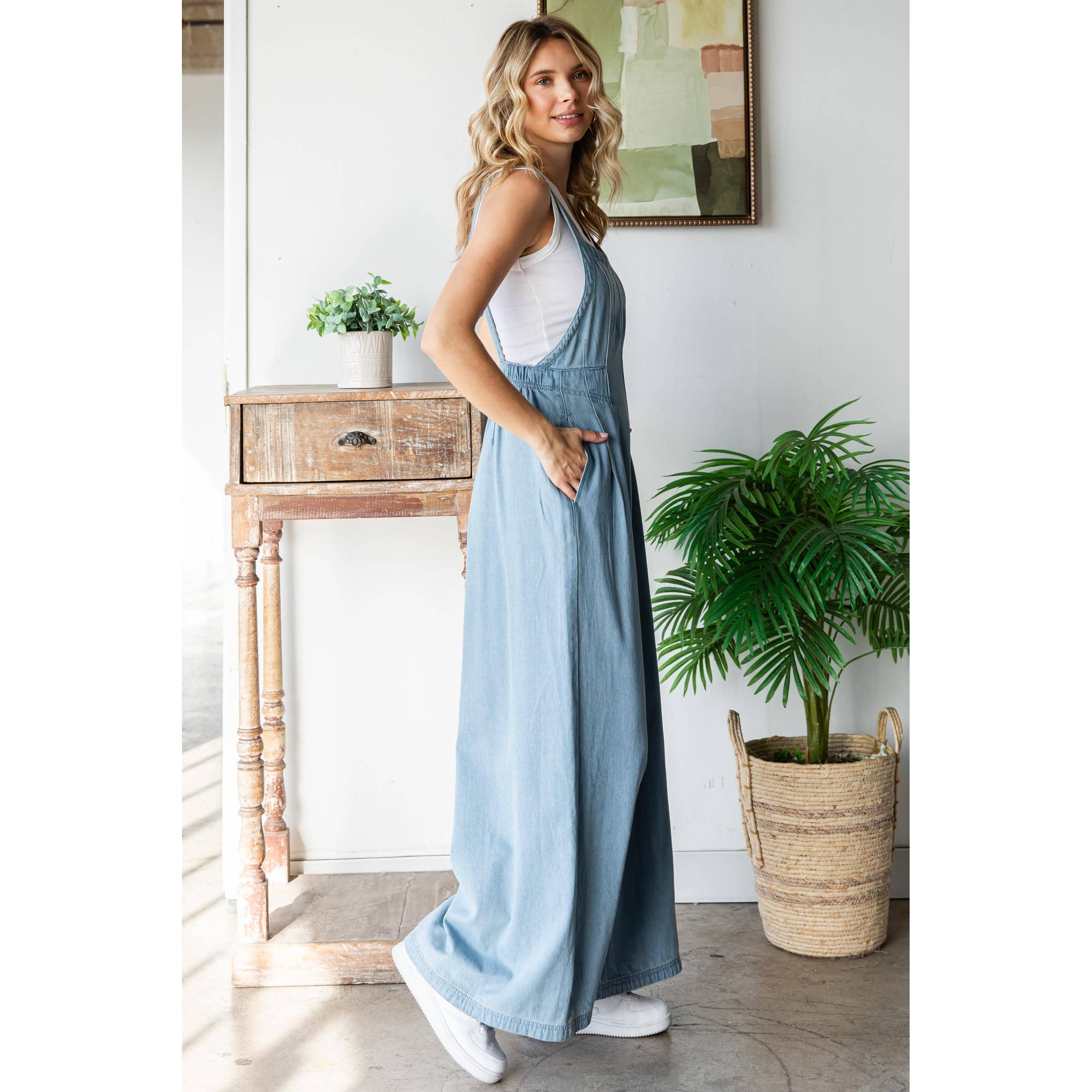 Veveret – Macacão - Mulher por atacado – Macacão de Ganga Plissado com Bolsos12