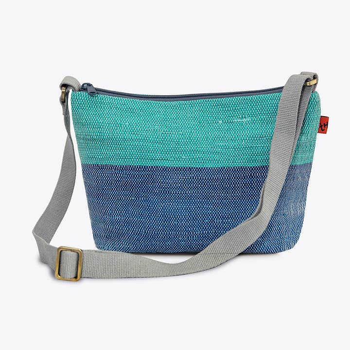Vegan Spacious Crossbody Bag in Green & Blue for wholesale by Théla