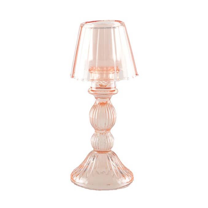 Castiçal rosa em vidro com pé 9x9x21,5cm por atacado de AULICA