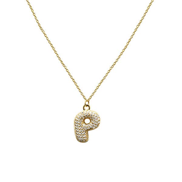 AMORINO SRL - Wholesale Pendant/Charm Necklace - BUBBLE INITIAL NECKLACE WITH ZIRCONIA - MY24784B517 GOLD14