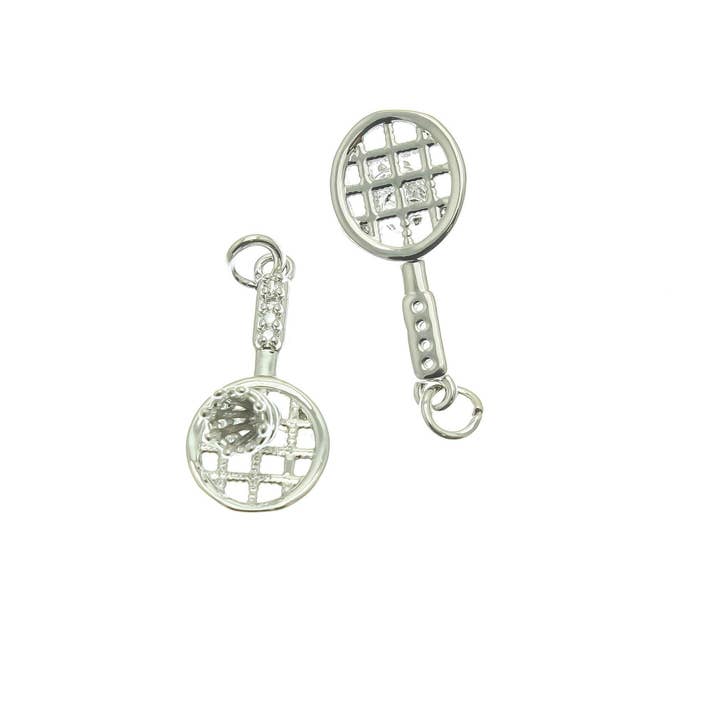 Jewel Pledge - Wholesale Individual Charm/Pendant - Gold/Silver CZ Badminton Racket & Birdie Charms CPG-CPS22904