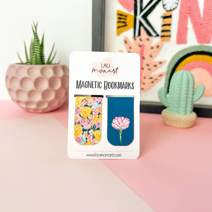 Lau Monart - Wholesale Bookmark - Pot Floral Watercolor Magnetic Bookmarks