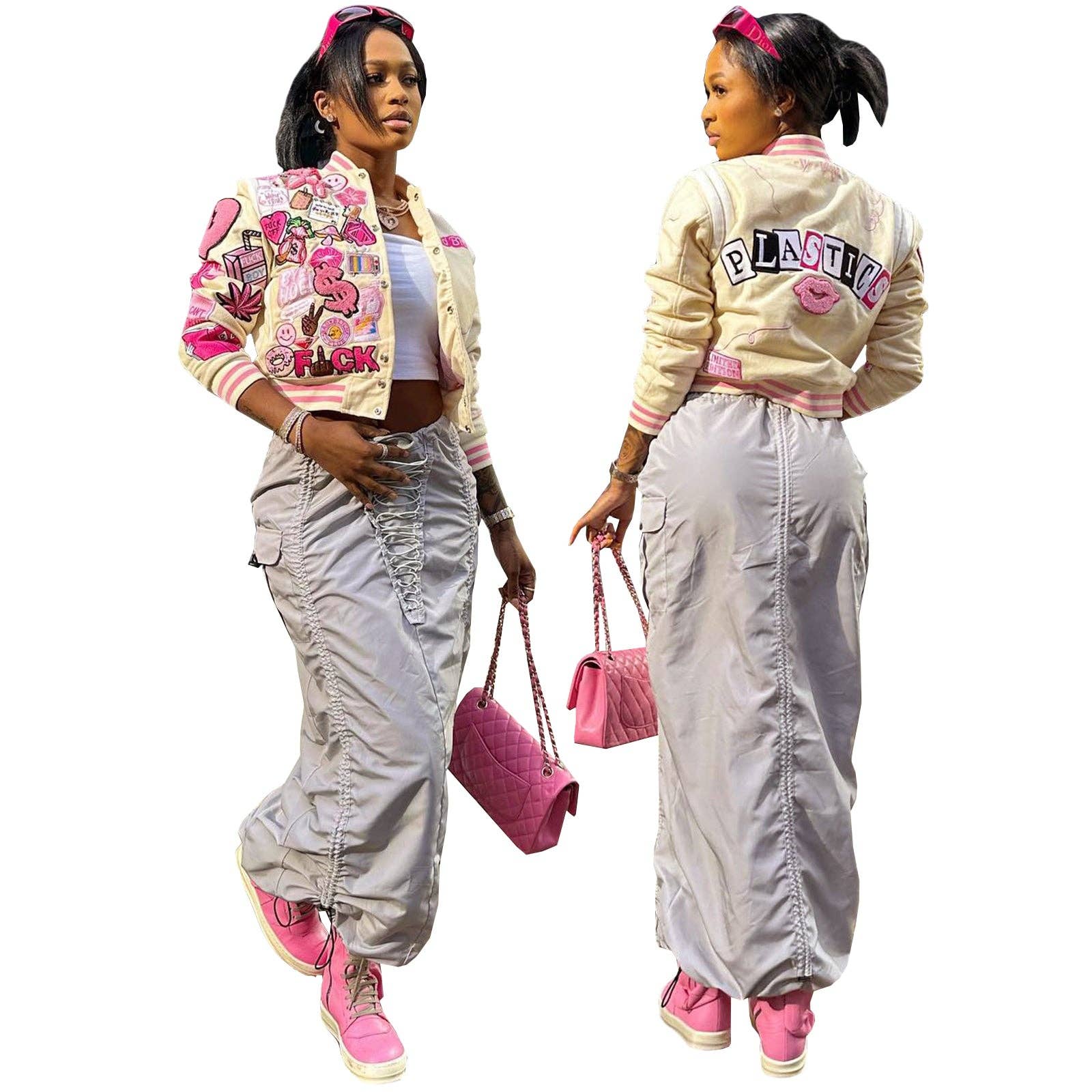 MB Fashion Wholesale - Wholesale Varsity/Baseball Jacket - Women's - MB FASHION PRINTED CASUAL BASEBALL COAT TOP JACKET 3012LY17