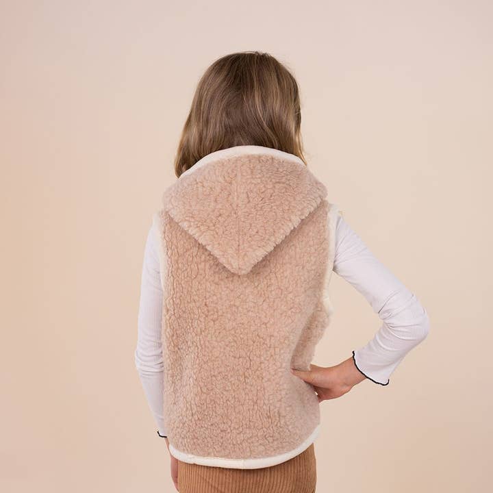 Moonrise - Wholesale Vest - Kinderen - Kids Vest Wool Camel Hooded - Zipper1