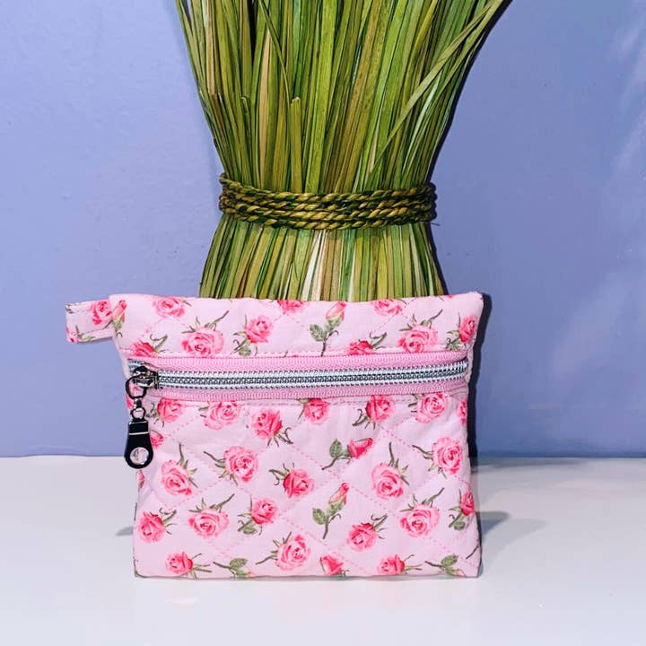 Quilted zipper coin purse wallet - Pink Floral for wholesale by Needlesnstash