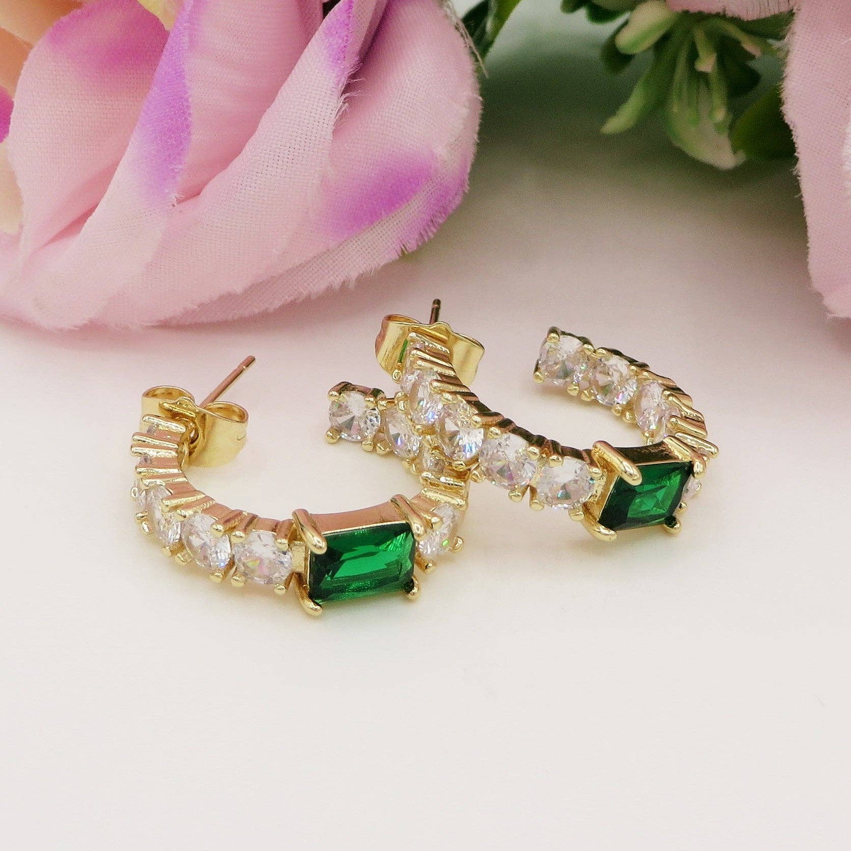 Daemon srls - Wholesale Hoop Earrings - CHRISTY hoops - Orecchini a cerchio con Cubic Zirconia taglio baguette8