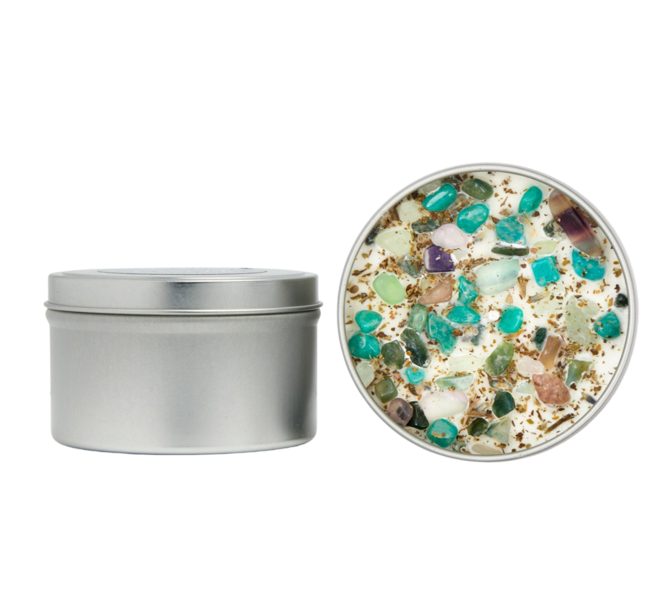 New Moon Beginnings - Wholesale Travel Candles - Crystals & Herb Energy Candles 8oz Tin Soy Candles Handmade32