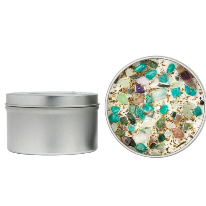 New Moon Beginnings - Wholesale Travel Candles - Crystals & Herb Energy Candles 8oz Tin Soy Candles Handmade32