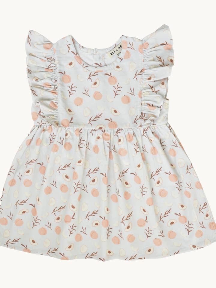 Robe d'été bébé/enfant en coton 100 % avec motif pêche pour la vente par Eli & Nev (we cover U.S. import duties)