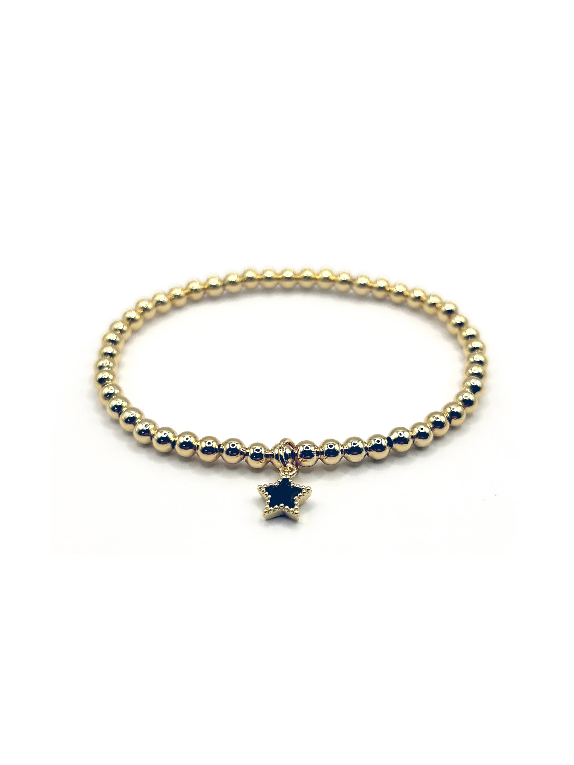Kaylie Dawn Jewelry - Wholesale Beaded Bracelet - Handmade 18k Gold Plated Stackable Charm Bracelet Black Star1