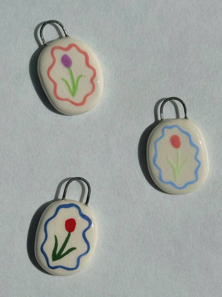 Framed Tulip Ceramic Charm for wholesale by Terra Clay Co.
