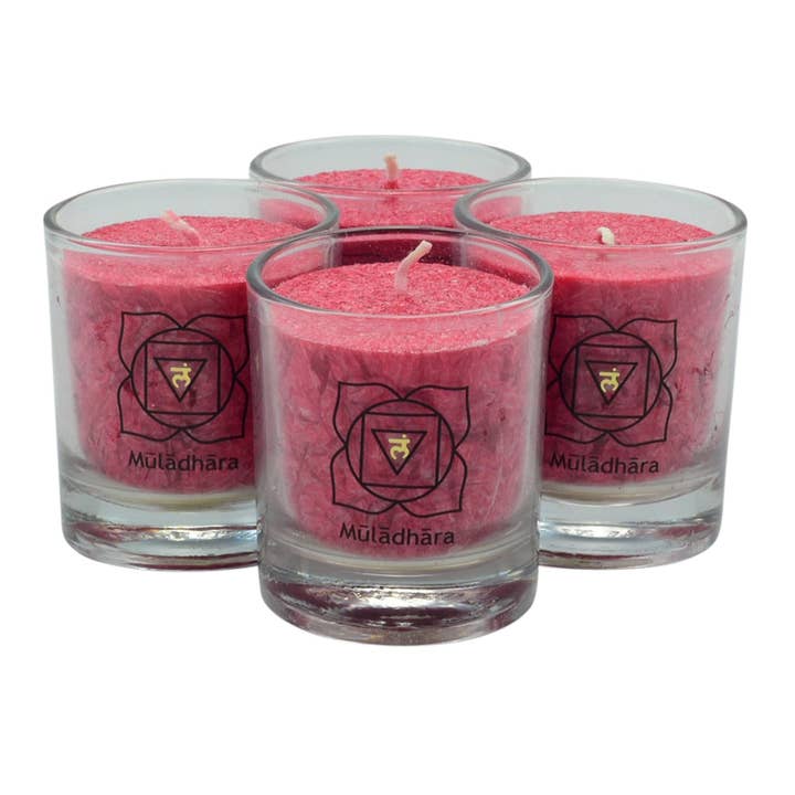 Vela votiva de chakra de luz de palma, rojo 4 unidades para venta al por mayor de Kl-u-Ra Magie des Lebens