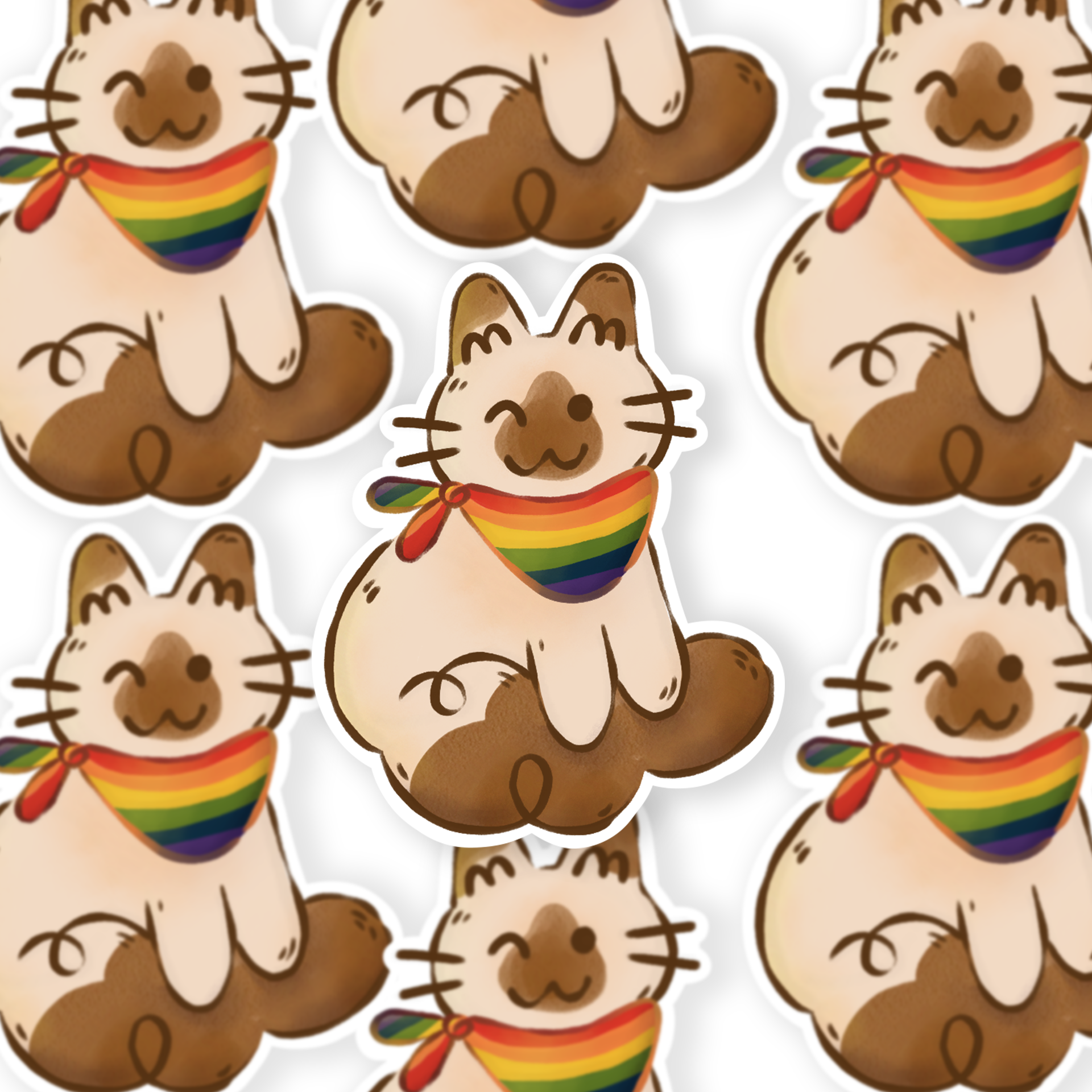 The Stray Shop - Wholesale Sticker - Rainbow Bandana Kitty Sticker1
