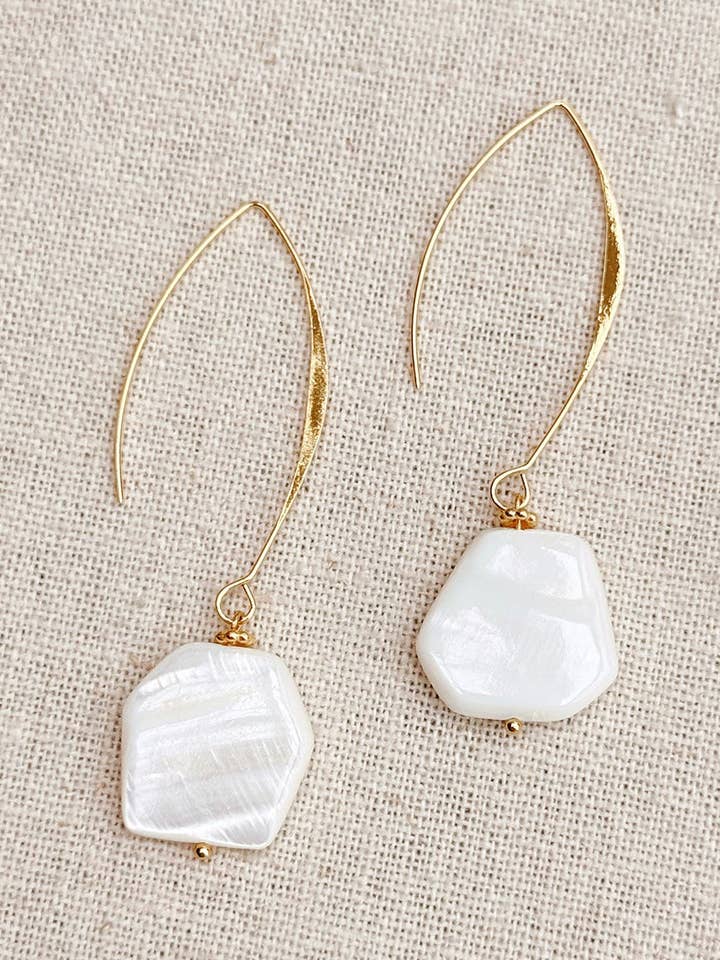 Mother of Pearl Drop Earrings – Gold (White) for wholesale by Gracie Rose Designs