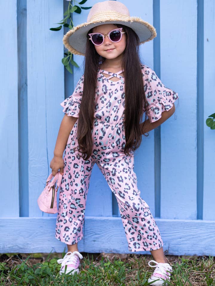 Prickig I Rosa Ruffle Ärm Jumpsuit för wholesale av Mia Belle Girls • Wholesale