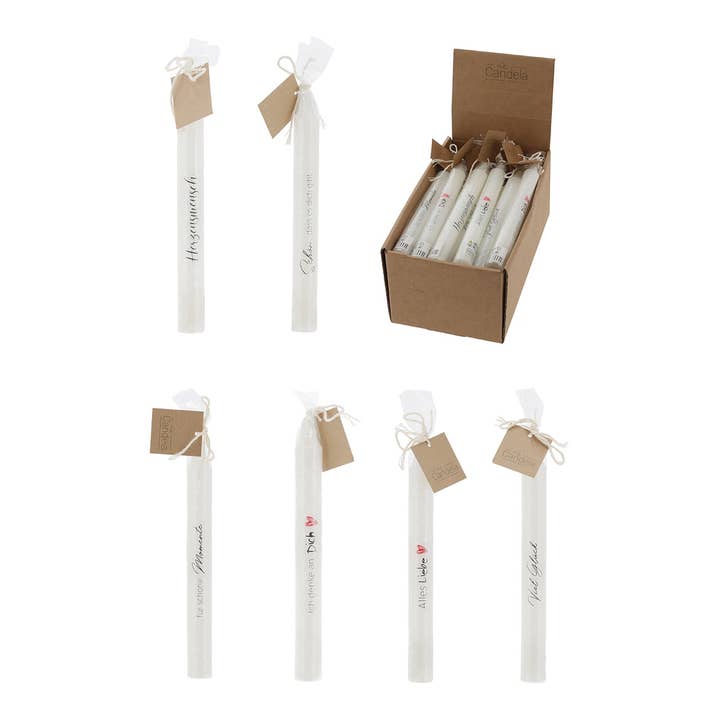 Vela cônica com inscrição, parafina de cera branca 6 vezes, (L/A/P) 2x19x2cm por atacado de Wurm