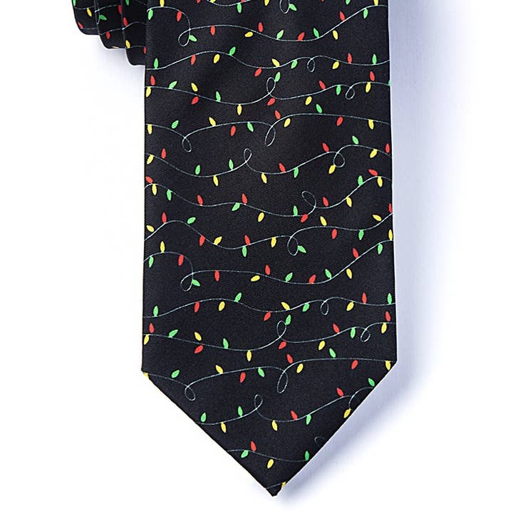 Wild Ties - Wholesale Necktie - Men's - Christmas Lights Tie by Wild Ties - Black Microfiber