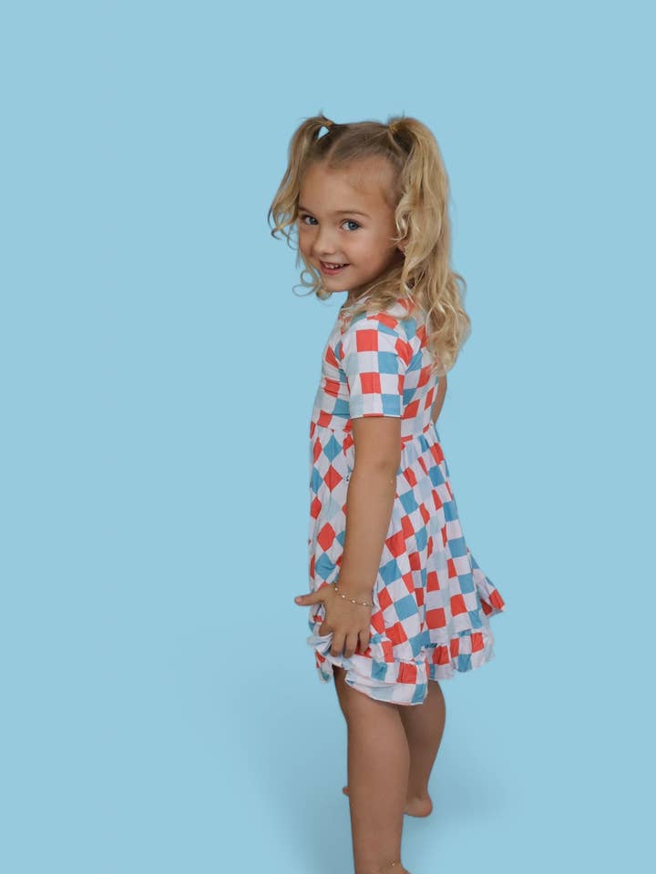 Dream Big Little Co. - Wholesale Dress - Kids - USA CHECKERS DREAM RUFFLE DRESS