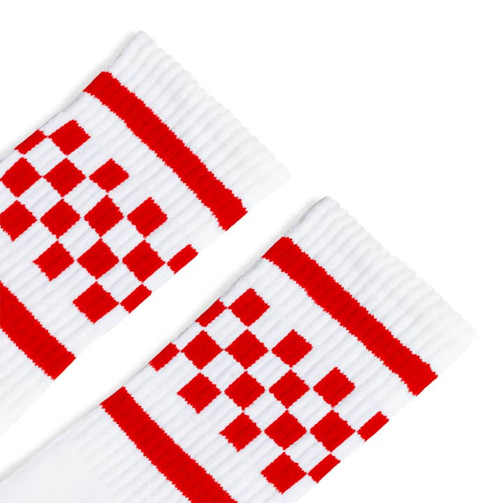 SOCCO - Wholesale Socks – Unisex - SOCCO Red Checkered Crew | White1