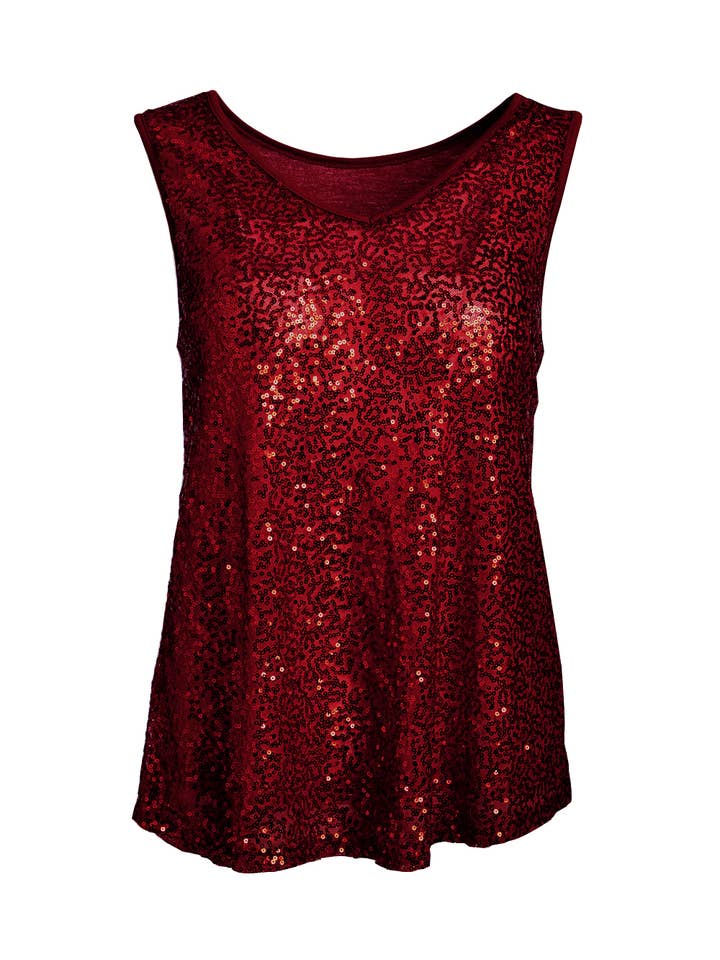 W.A.Y. --Wonderful And Young - Wholesale Tank Top - Women's - Shimmery Sequin V Neck Top Tank4