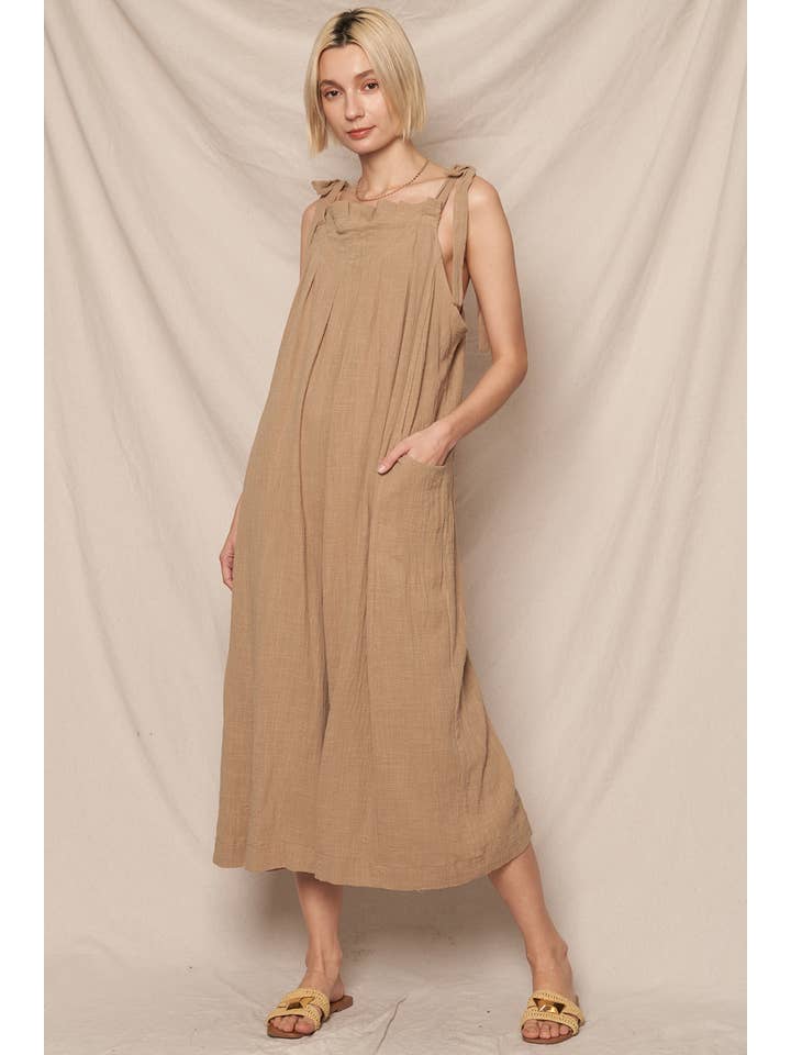 En Crème - Wholesale Jumpsuit - Women's - Ruched Neck Shoulder Tie Loose Fit Jumpsuit10