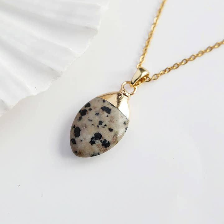Dalmatian Jasper Gemstone Oval Necklace Pendant for wholesale by Augusta Jewellery