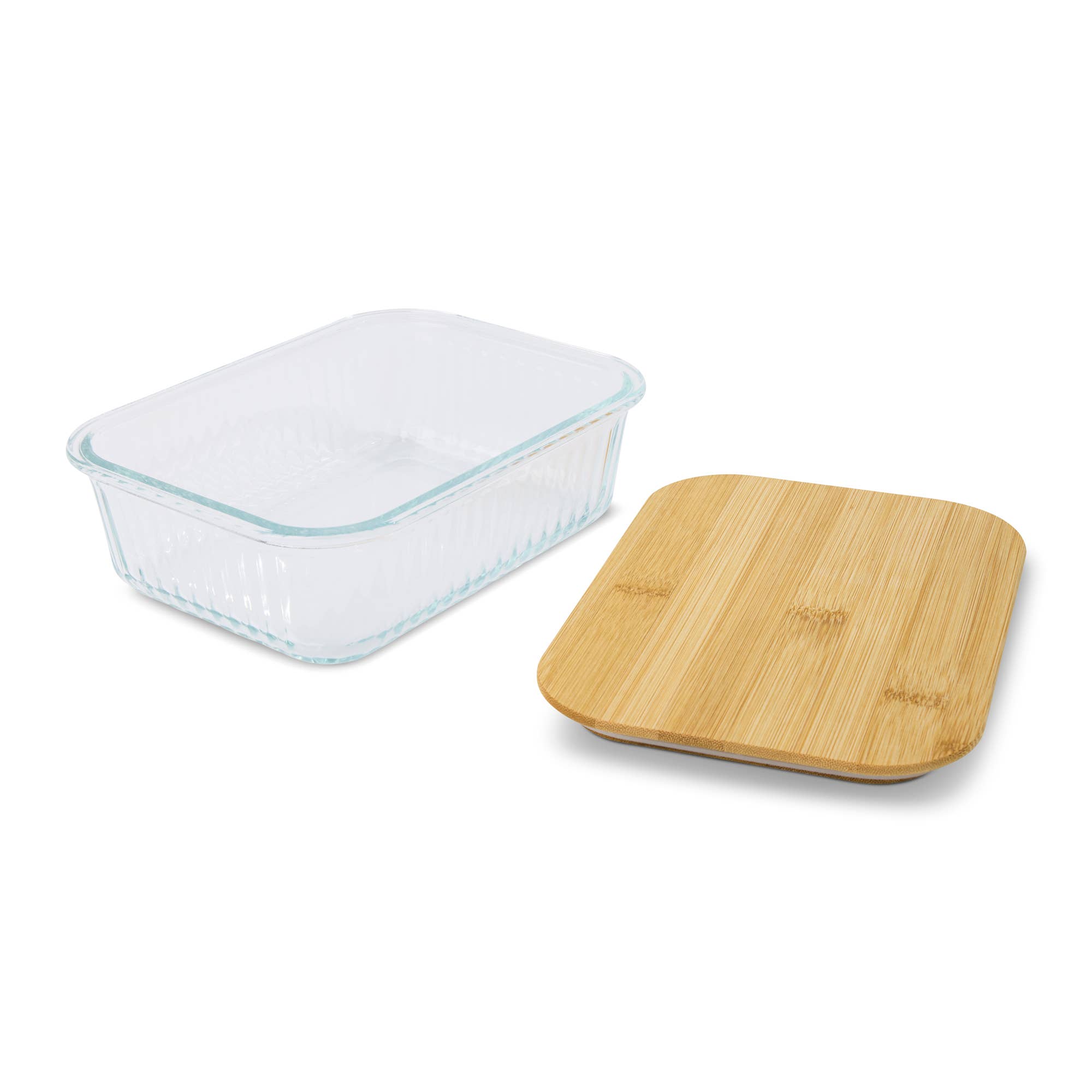 Core Home - Wholesale Food Storage Container - 50.7oz Ribbed Rectangle Glass Container w/ Bamboo Lid2
