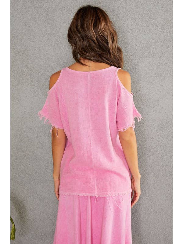 VENTI6 – Blusa - Mulher por atacado – TOP DE GAZE DE ALGODÃO E LINHO COM BAINHA FRANJADA (701400)17