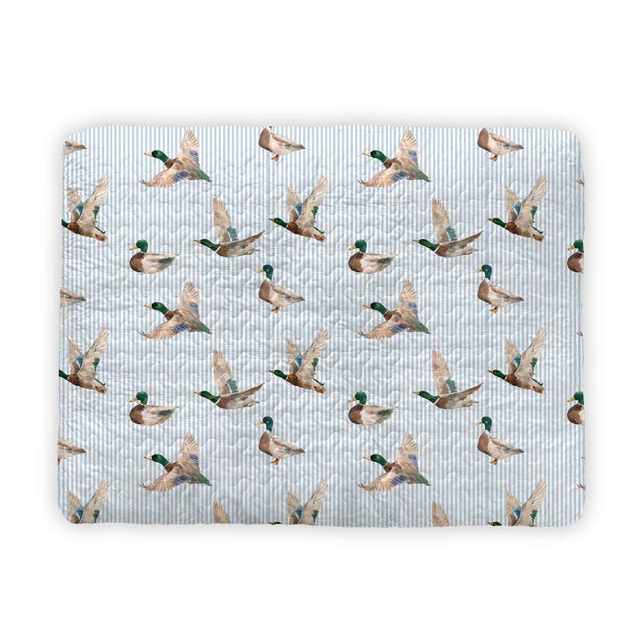 Mallory Ducks Blue Quilted Pet Bed for wholesale by Ida Mae Home