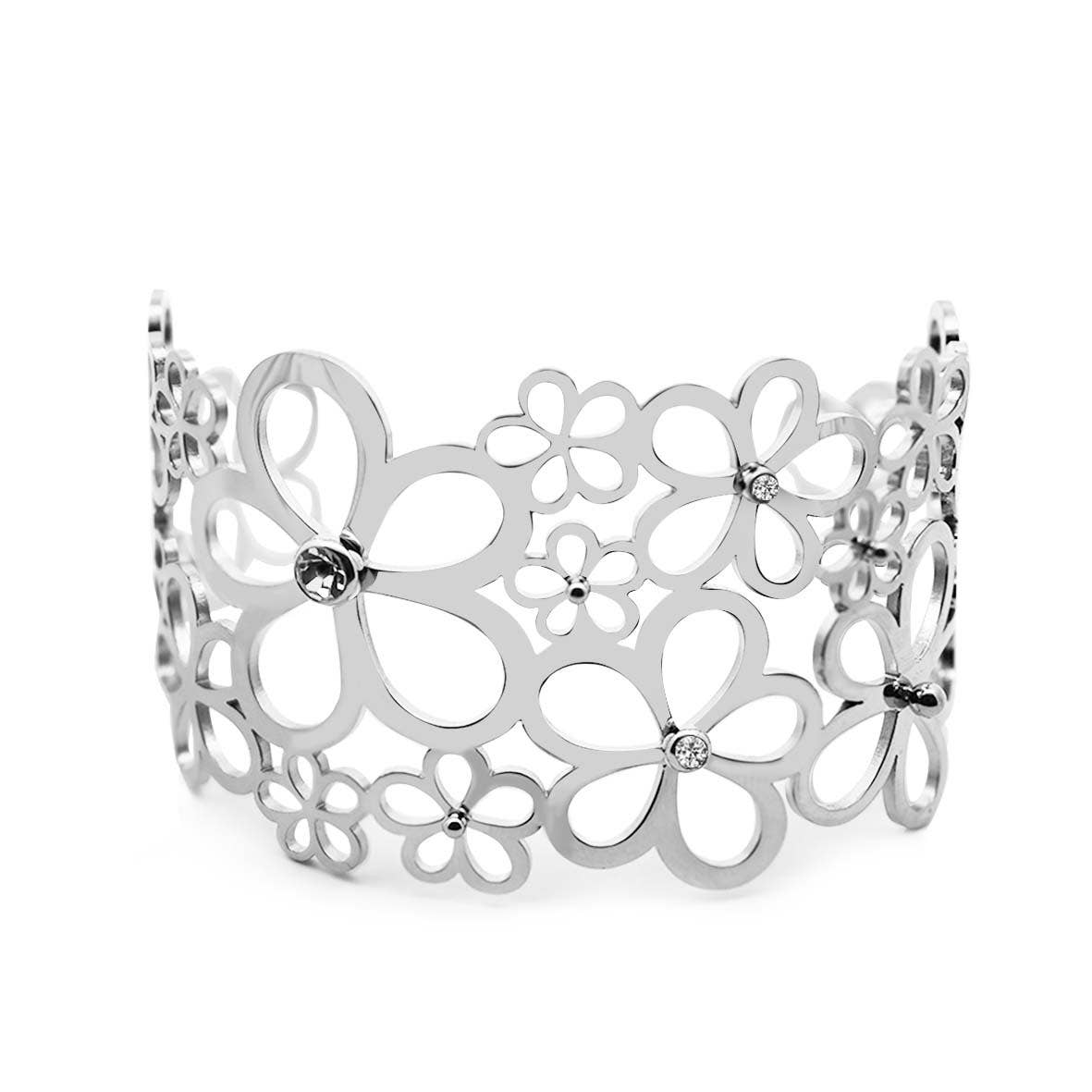AMORINO SRL – wholesale Cuff bracelet – WIDE ADJUSTABLE FLOWER SEMIRIGID BRACELET - WF24116A1070
