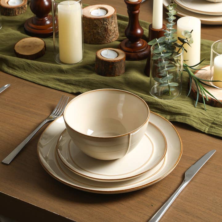 Infinity Stoneware Dinnerware Set - Beige for wholesale by Stone + Lain