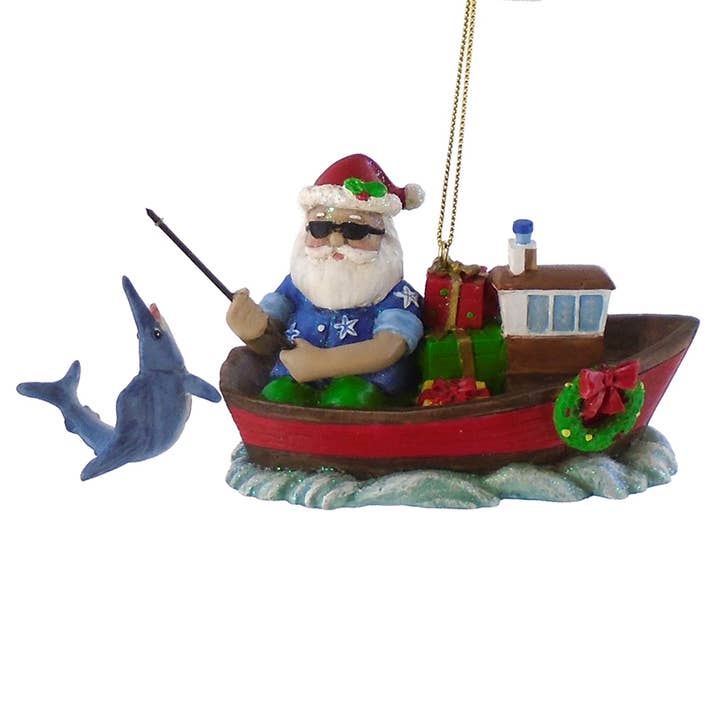 CB Home Collection - Wholesale Ornament - 4.5" Fishing Santa Resin Christmas Ornament