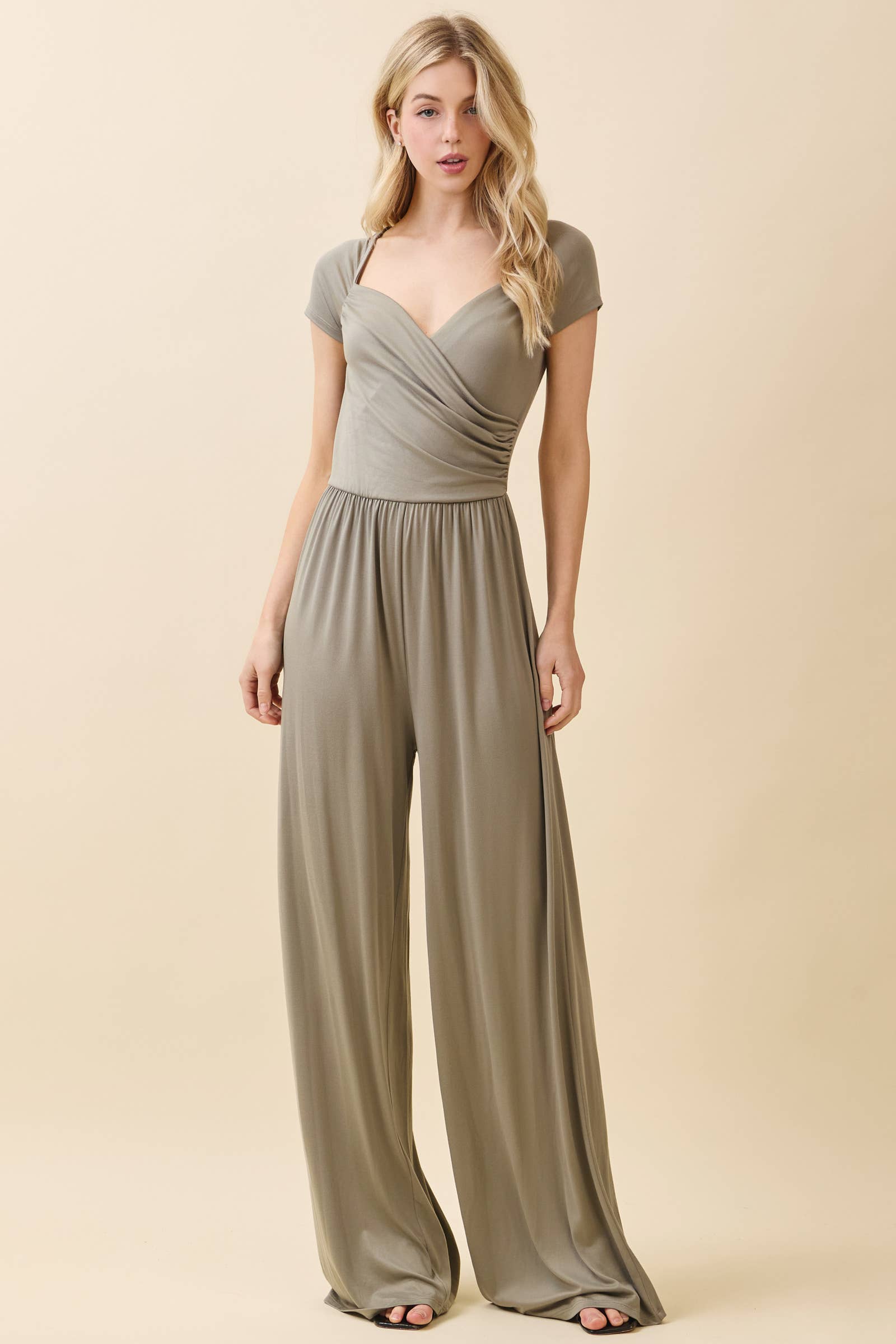 Heart & Hips - Wholesale Jumpsuit - Women's - JR56657 - RUCHED SURPLICE PALAZZO JUMPSUIT8