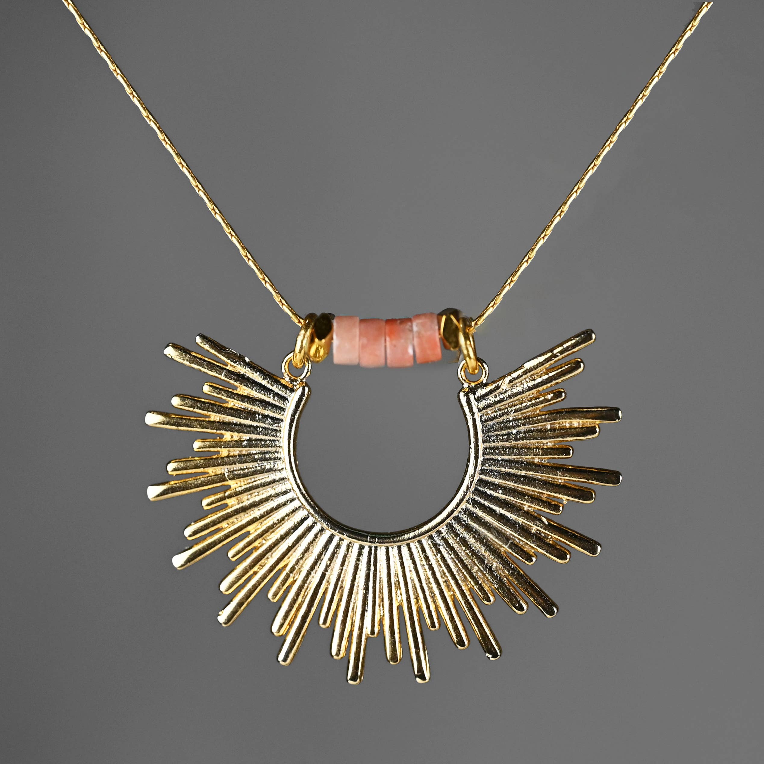 KBD Studio - Wholesale Pendant/Charm Necklace - Golden Sun w/ Semi Precious Heishi Beads Necklace1