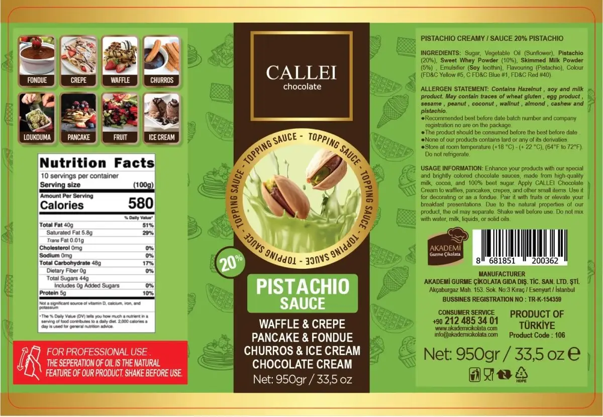 Aladdin – wholesale Sauce – Antep Pistachio Sauce 20% Pistachio Turkish Premium Spread5