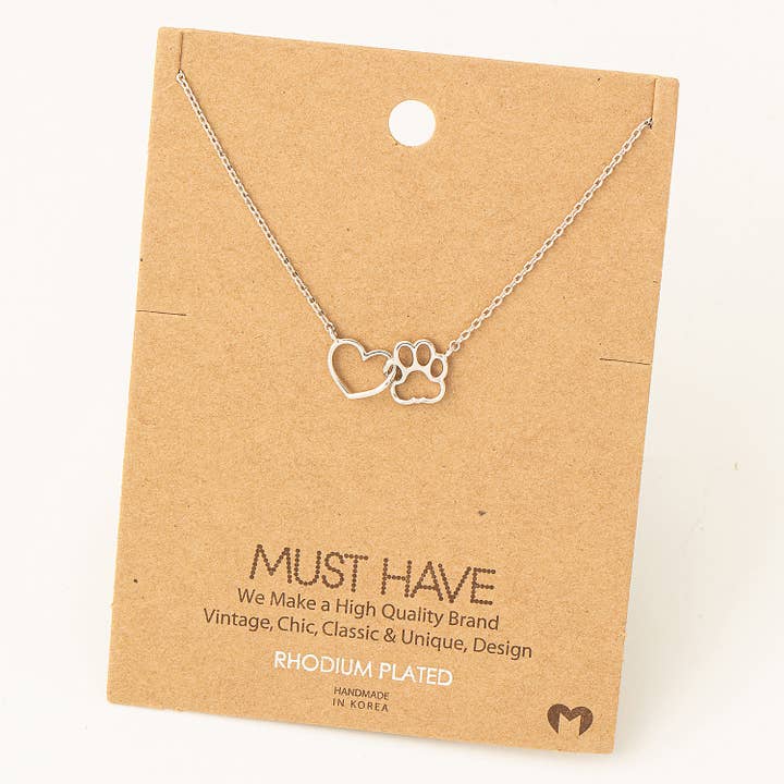 Fame Accessories - Wholesale Pendant/Charm Necklace - Dog Paw Heart Cutout Pendant Necklace
