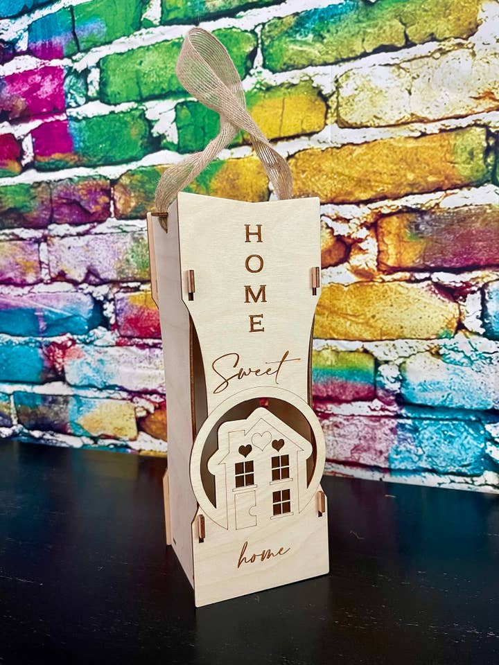 Home Sweet Home Collapsible Wooden Wine Tote for wholesale by AMidSomersNap