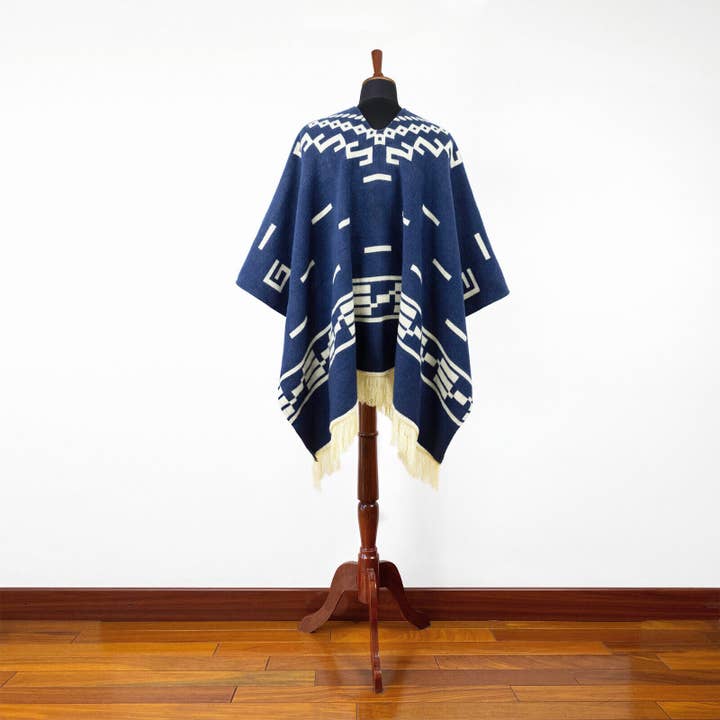 ECUALAMA - Wholesale Poncho - Unisex - Clint Eastwood Poncho cowboy Serape replica handmade of Alpaca wool Unisex - navy blue6