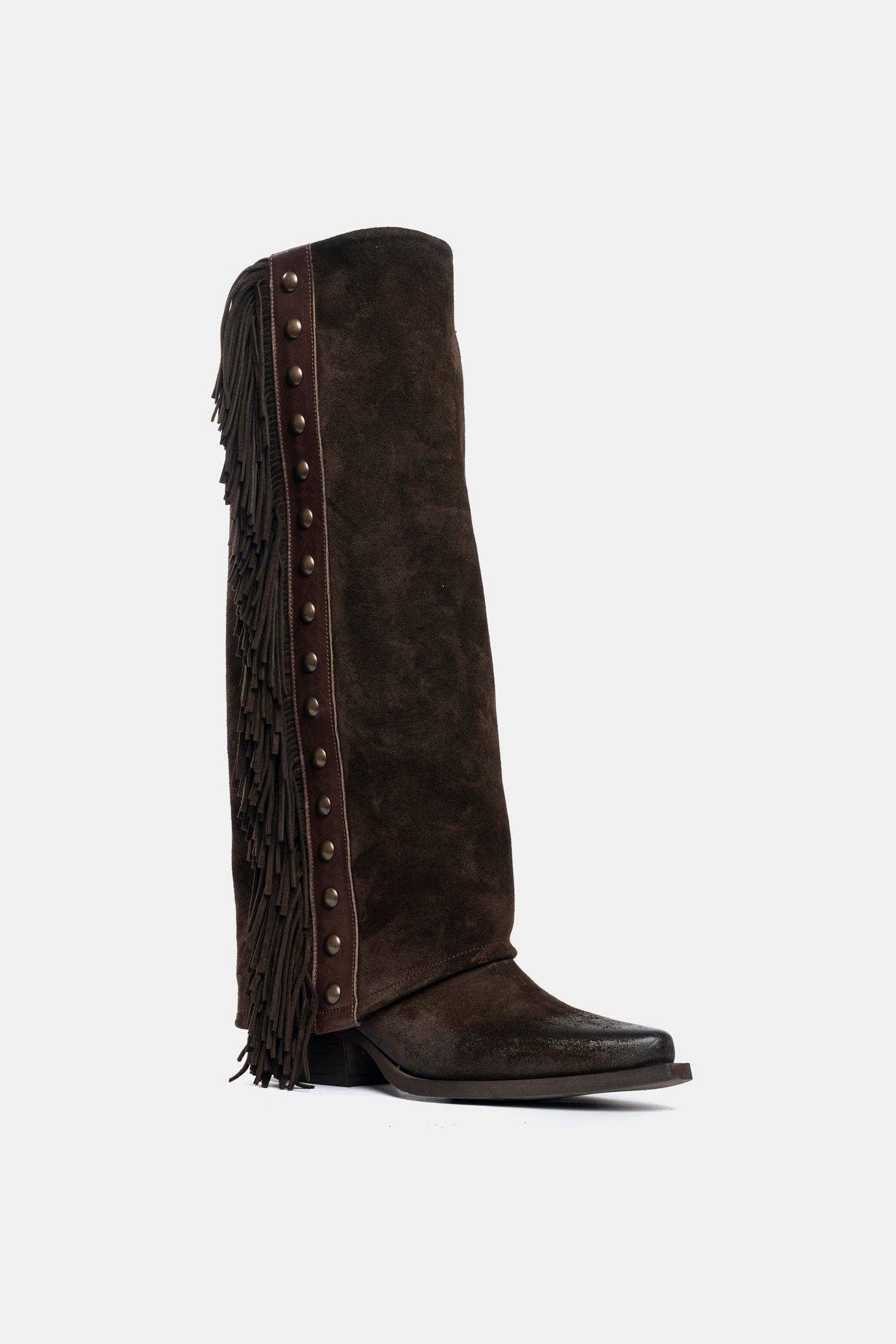 METISSE - Wholesale Boots - Women's - Dark brown suede Texan boots DX22191