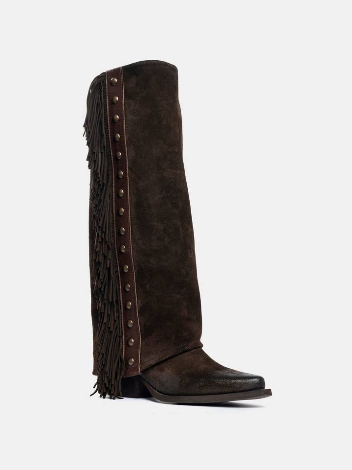 METISSE - Wholesale Boots - Women's - Dark brown suede Texan boots DX22191