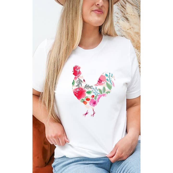 Western Rustic Chic Floral Rooster Farmer Spring Chicken Tee for wholesale by Select Apparel